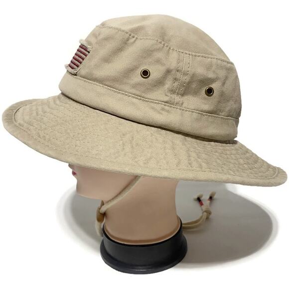 Dorfman Pacific Safari Hat Large Bald Head Island US Flag Tan Khaki Floppy - Picture 6 of 8
